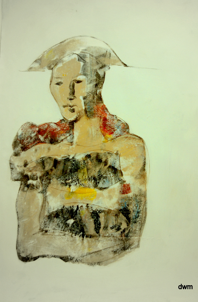 Painting of a woman's top half by visual artist Derek Wilfred Menary 2020-2022